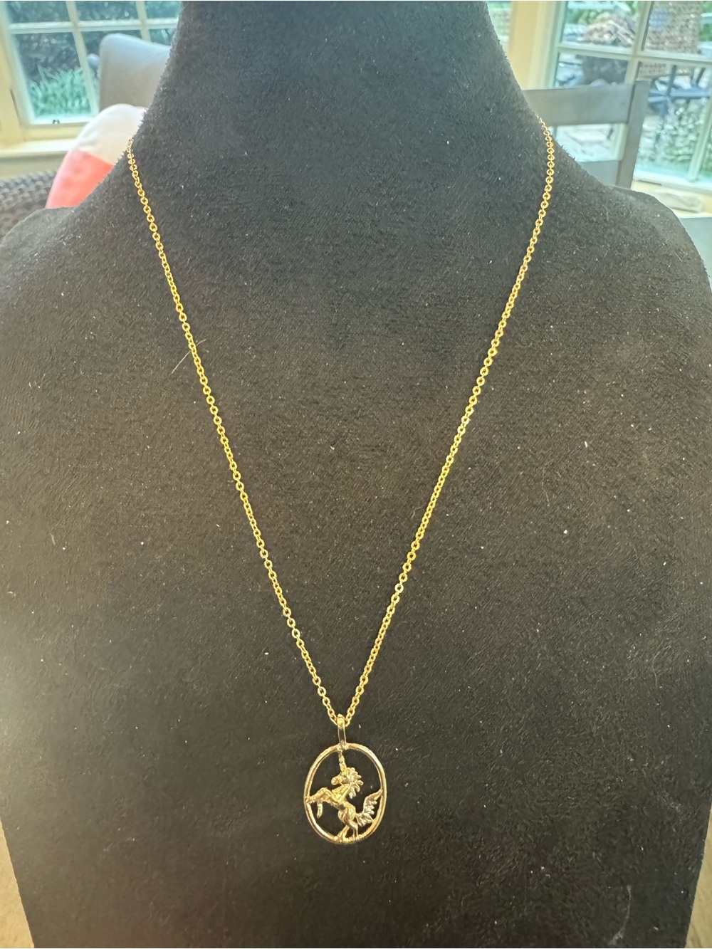 Gold Tone Horse Carousel Pendant Necklace Round Equestrian Vintage Style